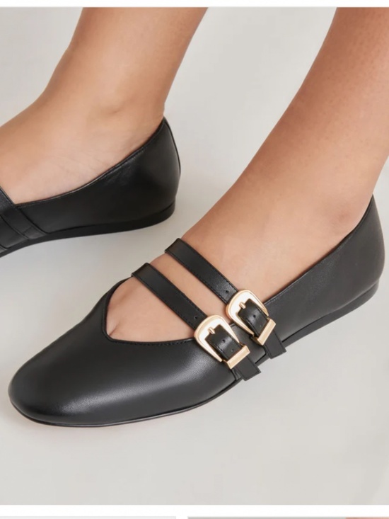 DOLCE VITA Baylee Mary Jane Flat Double Buckle Black Leather Size 8 NEW